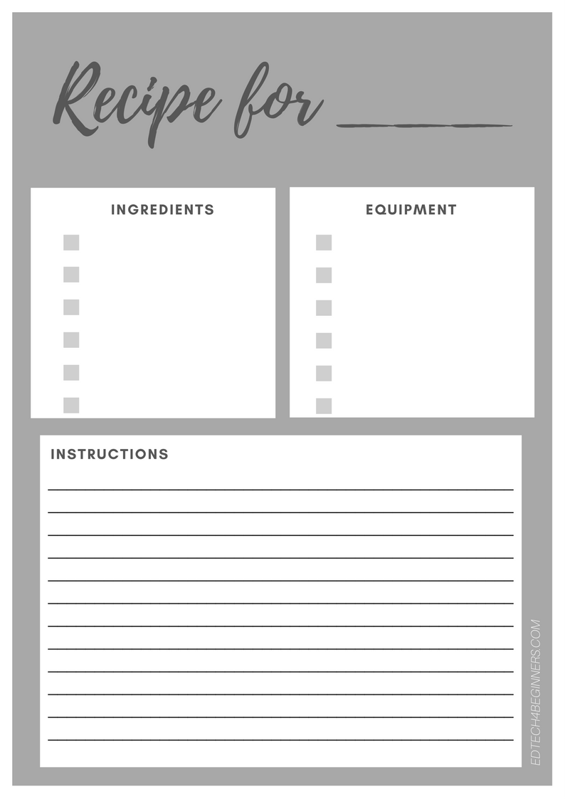 Recipe writing template